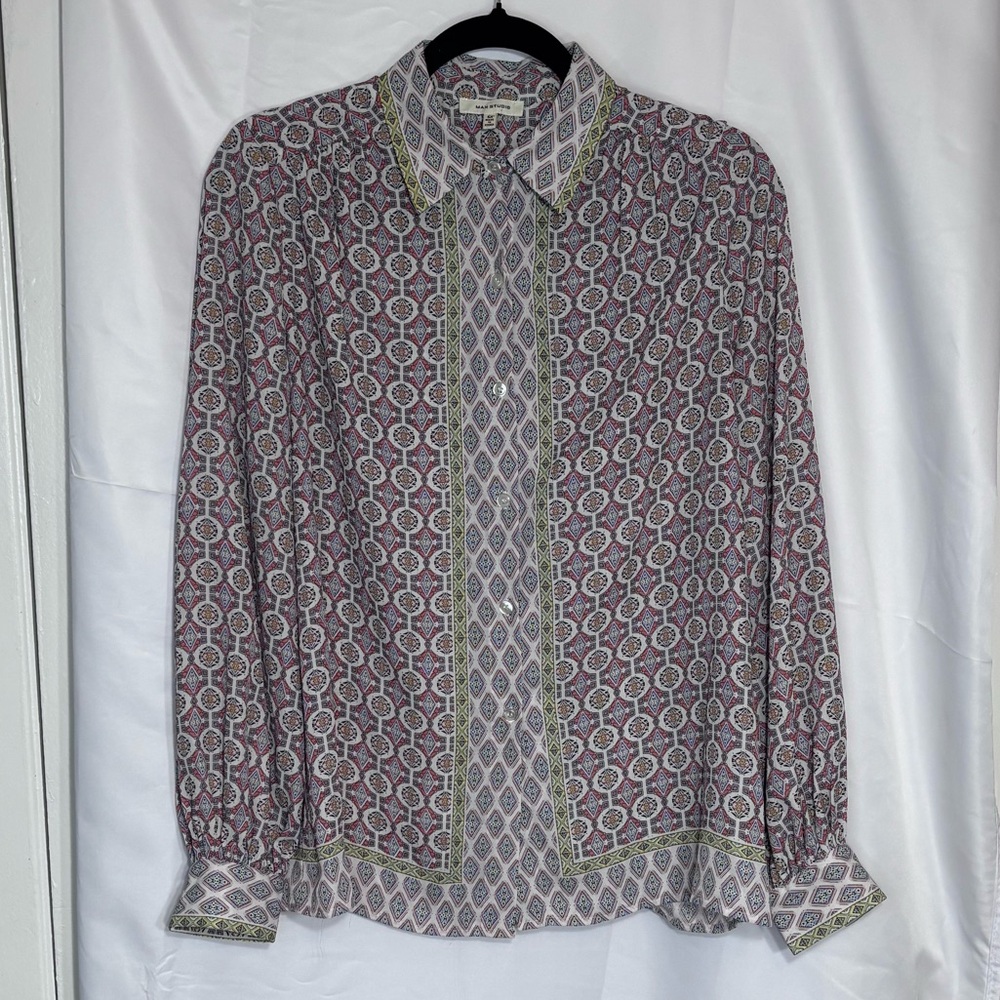 Max Studio Printed Button Down Blouse Medium - image 1